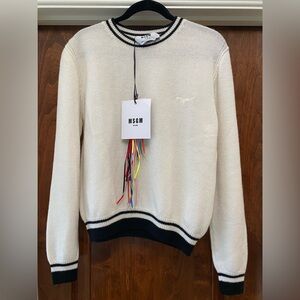 MSGM Milan Wool Cashmere Logo Crewneck Sweater Ivory Black Sz M NWT